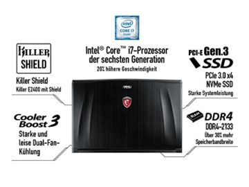 MSI GE62-6QD161 39,6 cm (15,6 Zoll) Notebook (Intel Core i7 -6700HQ (Skylake), 16GB DDR4 RAM, 1TB HDD, NVIDIA Geforce GTX 960M, Win 10 Home) schwarz - 